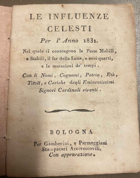 Le influenze celesti per l'anno 1831.