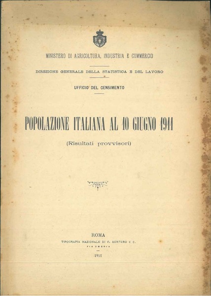 Popolazione italiana al 10 giugno 1911 a cura del Ministero …