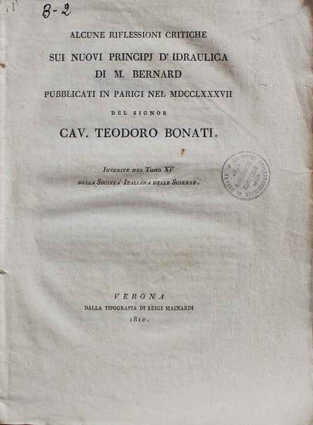 Alcune riflessioni critiche sui nuovi principij di idraulica di M. …