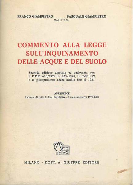 Commento alla legge sull'inquinamento delle acque del suolo