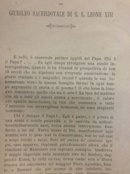 GIUBILEO SACERDOTALE DI S.S. LEONE XIII LA PALESTRA ATERNINA NOVEMBRE …