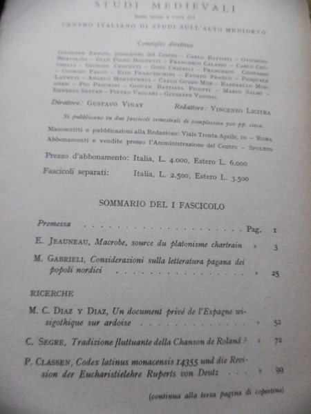 STUDI MEDIEVALI FASCICOLO 1 GIUGNO 1960 TRADUZIONE FLUTTUANTE DELLA CHANSON …