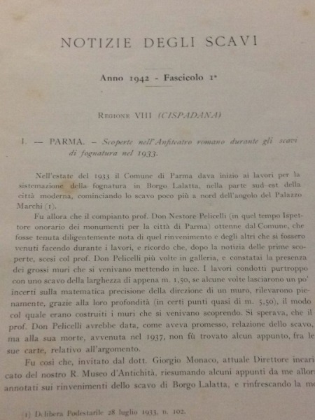 ANFITEATRO ROMANO SCAVI FOGNATURA 1933 PARMA ATTI REALE ACCADEMIA D'ITALIA …