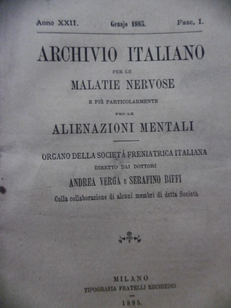 ARCHIVIO ITALIANO MALATTIE NERVOSE 1885 GENNAIO MARZO LUGLIO SETTEMBRE NOVEMBRE …