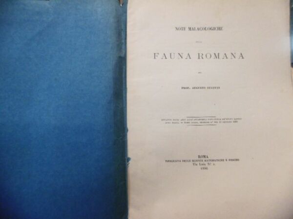 FAUNA ROMANA AUGUSTO STATUTI ROMA TIP.SCIENZE MATEMATICHE E FISICHE 1886