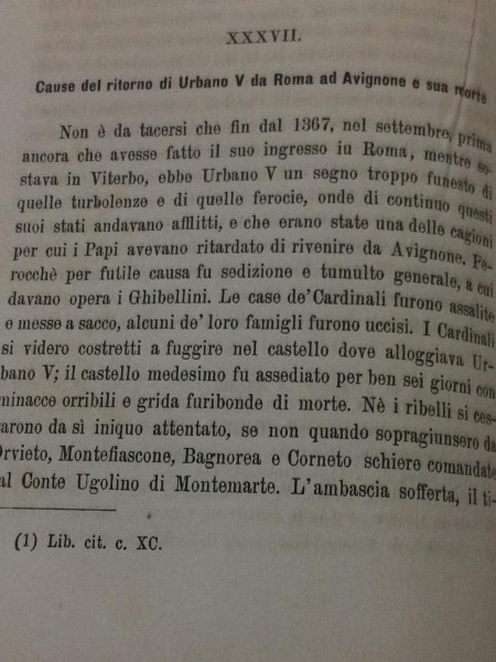 1877 CAUSE DEL RITORNO DI URBANO V DA ROMA AD …