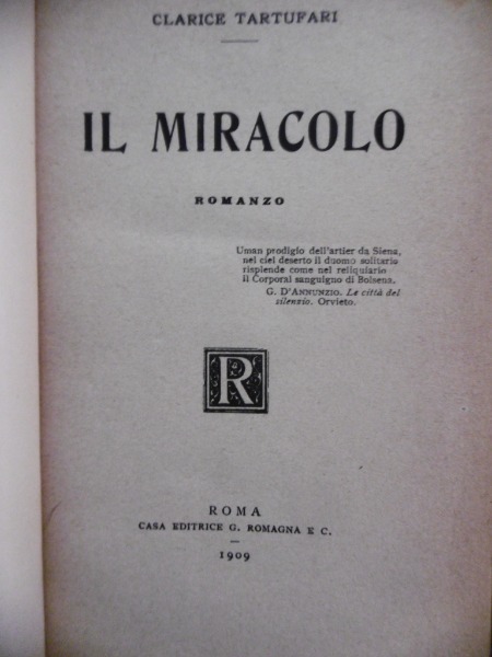 IL MIRACOLO CLARICE TARTUFARI CASA EDITRICE ROMAGNA 1909