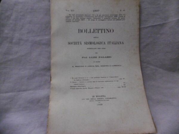 BOLLETTINO DELLA SOCIETA' SISMOLOGICA ITALIANA TERREMOTI 1905