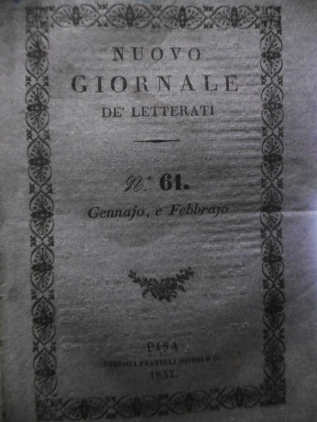 TOPI RAGNI TOSCANI PAOLO SAVI NUOVO GIORNALE DE LETTERATI GENNAIO …