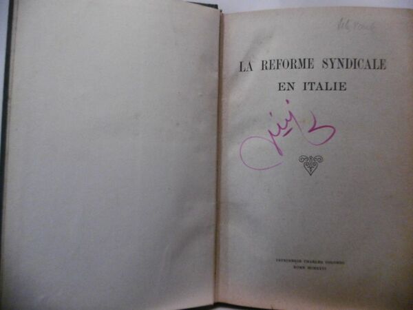 LA REFORME SYNDICALE EN ITALIE COLOMBO 1926