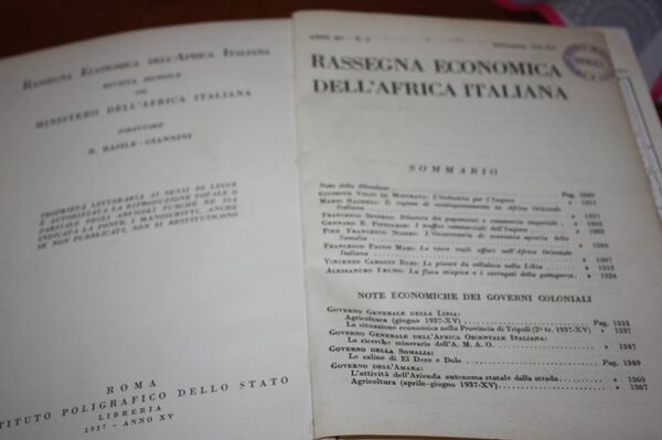 RASSEGNA ECONOMICA DELL'AFRICA ITALIANA SETTEMBRE 1937 DICEMBRE 1937