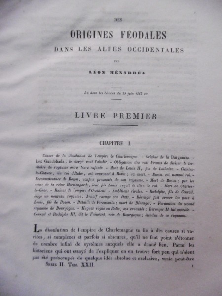 Origines Feodales Dans Les Ales Occidentales Leon Menabrea 1865 MEMORIE …