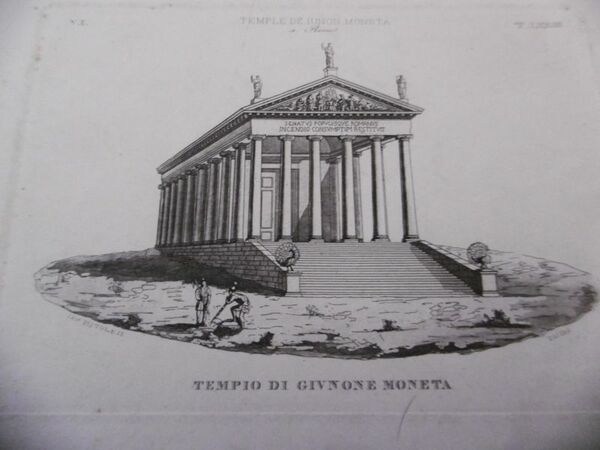 TEMPIO DI GIUNONE MMONETA incisione 1800