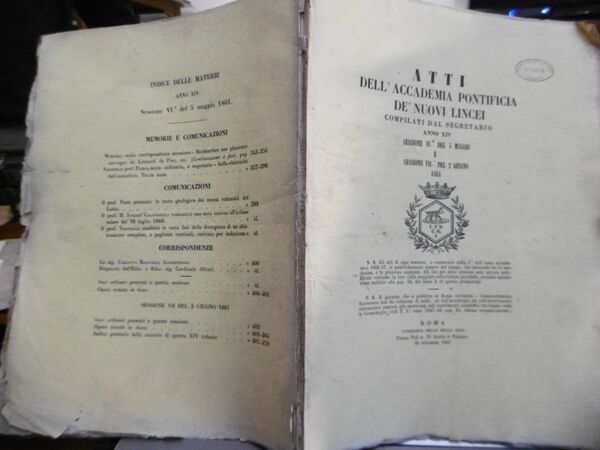 SULLA ELETTRICITA' DELL'ATMOSFERA VOLPICELLI ATTI DELL'ACADEMIA PONTIFICIA DE NUOVI LINCEI …