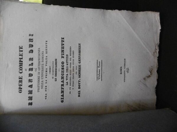 OPERE COMPLETE DI EMMANUELE DUNI VOLUME TERZO 1845 ROMA TIPOGRAFIA …
