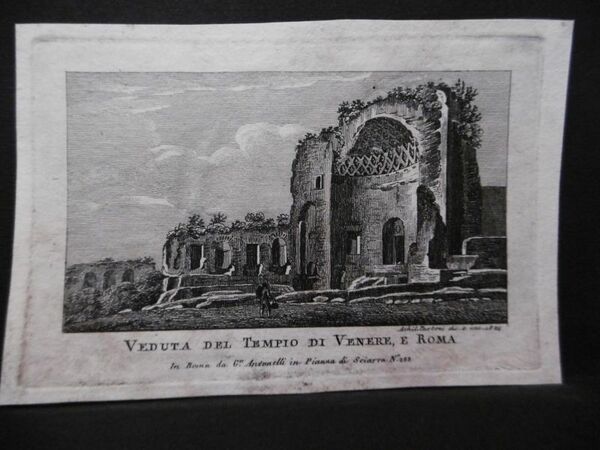 VEDUTA DEL TEMPIO DI VENERE A ROMA 1824 PARBONI