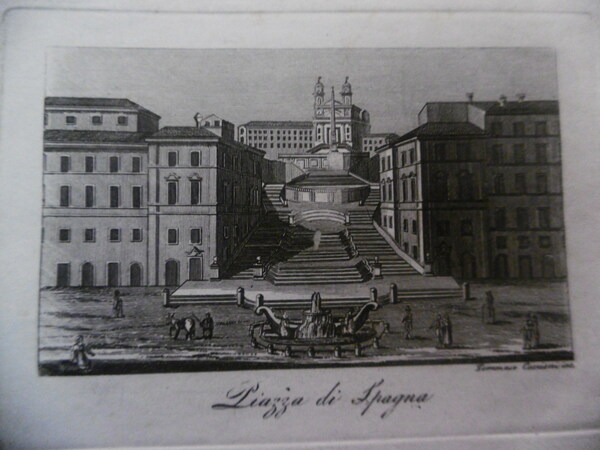 PIAZZA DI SPAGNA INCISIONE CUCCIONI 1800