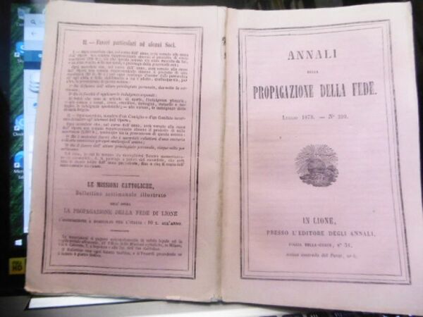 Missioni d'asia CINA VICARIATO APOSTOLICO DEL YUNAN 1877 ANNALI PROPAGAZIONE …