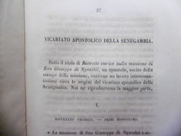 VICARIATO APOSTOICO DELLA SENEGAMBIA PRIMI MISSIONARI ANNALI DELLA PROPAGAZIONE DELLA …