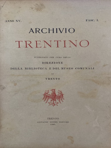 GENEALOGIA CLENIANA ARCHIVIO TRENTINO FASC. 1 EDITORE ZIPPEL 1900