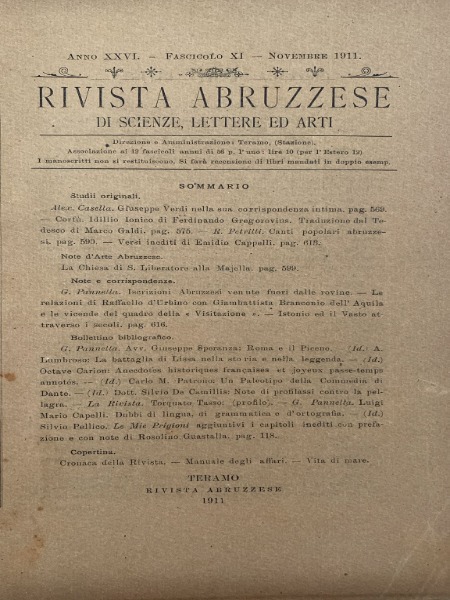 GIUSEPPE VERDI NELLA SUA CORRISPONDENZA INTIMA RIVISTA ABRUZZESE NOVEMBRE 1911
