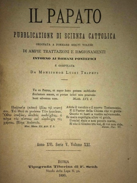 il papato pubblicazione di scienza cattolica LUIGI TRIPEPI TIPOGRAFIA TIBERINA …