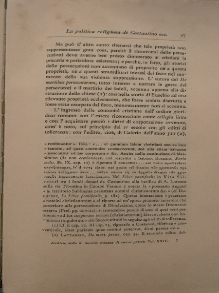 LA POLITICA RELIGIOSA DI COSTANTINO ARCHIVIO R.SOCIETA ROMANA BIBLIOTECA VALLICELLIANA …