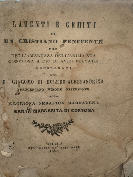 LAMENTI E GEMITI DI UN CRISTIANO PENITENTE AQUILA TIPOGRAFIA DE …