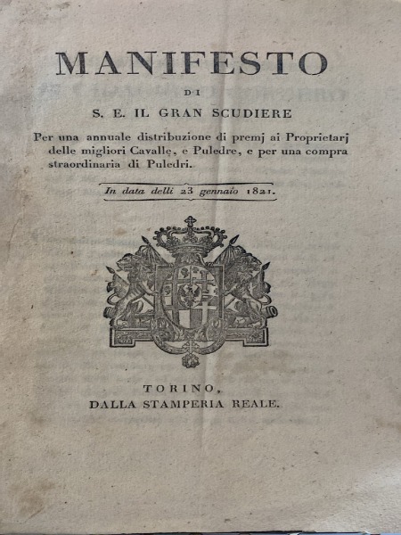 Manifesto di S. E. Il Gran Scudiere circa l'annuale distribuzione …
