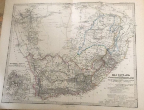 Mappa antica originale SUDAFRICA, TRANSVAAL, NATAL, 'DAS CAPLAND', Stieler 1870
