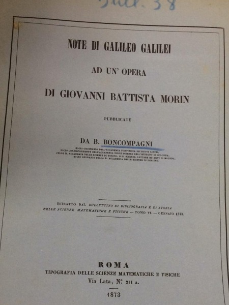 NOTE DI GALILEO GALILEI AD UN'OPERA DI GIOVANNI BATTISTA MORIN …