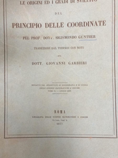 PRINCIPIO DELLE COORDINATE SIGISMONDO GUNTHER GIOVANNI GARBIERI LE ORIGINI ED …