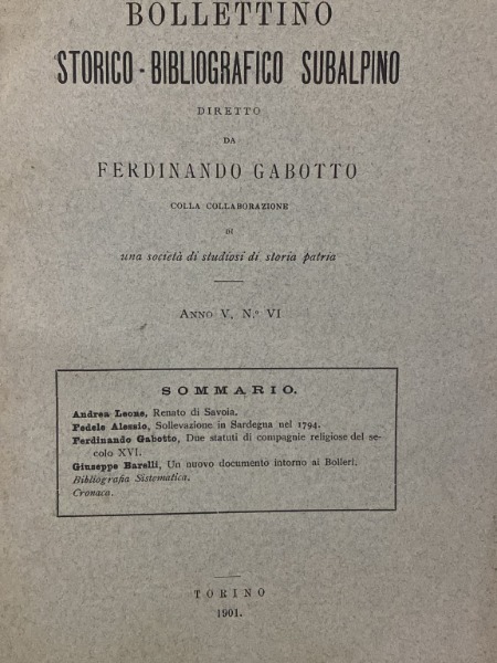 RENATO DI SAVOIA BOLLETTINO STORICO BIBLIOGRAFICO SUBALPINO ANNO V N. …