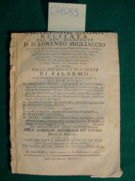 Orazione Sacra del Rev. Sacerdote D. D. Lorenzo Migliaccio nella …