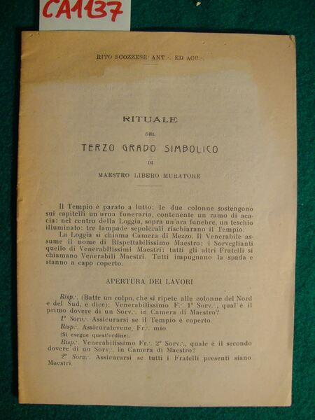 Rituale del Terzo Grado Simbolico di Maestro Libero Muratore (Rito …