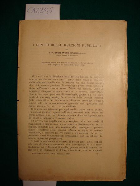 I centri delle reazioni pupillari - Relazione tenuta alla Società …