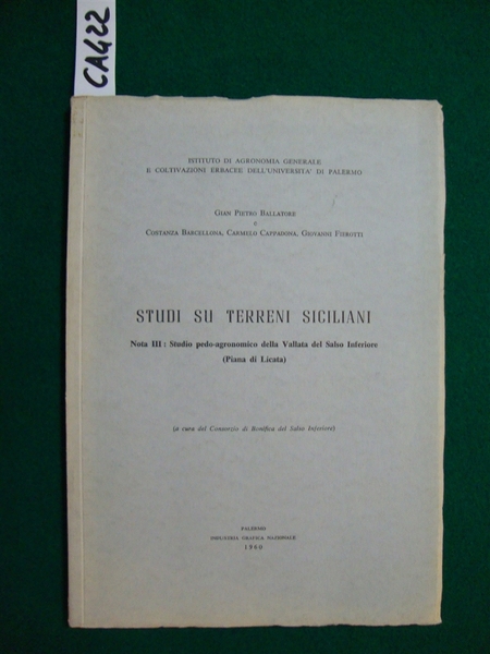 Studi su terreni siciliani - Nota III : Studio pedo-agronomico …