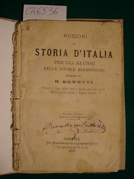 Nozioni di storia d'Italia per gli alunni delle scuole elementari …
