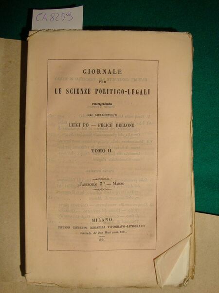 Giornale per le scienze politico-legali compilato dai giureconsulti Luigi Po …