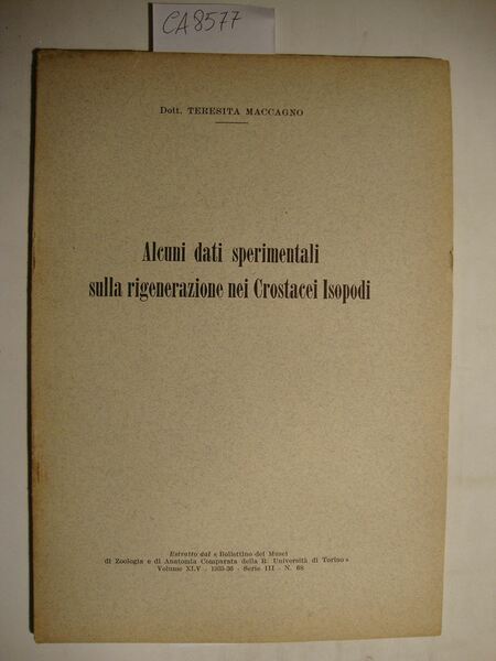 Alcuni dati sperimentali sulla rigenerazione nei Crostacei Isopodi