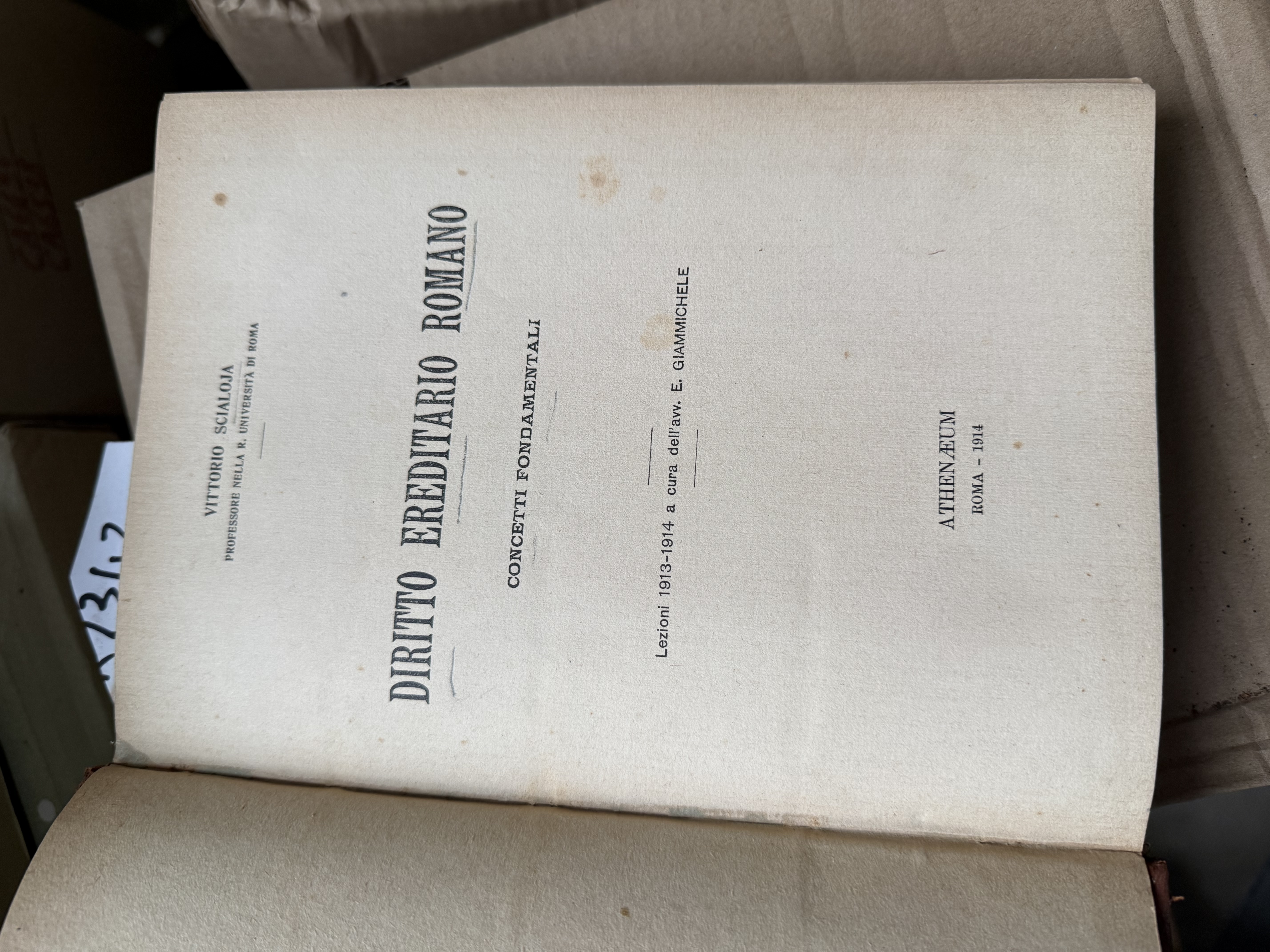 Diritto ereditario romano. Lezioni 1913-1914 a cura di E. Giammichele