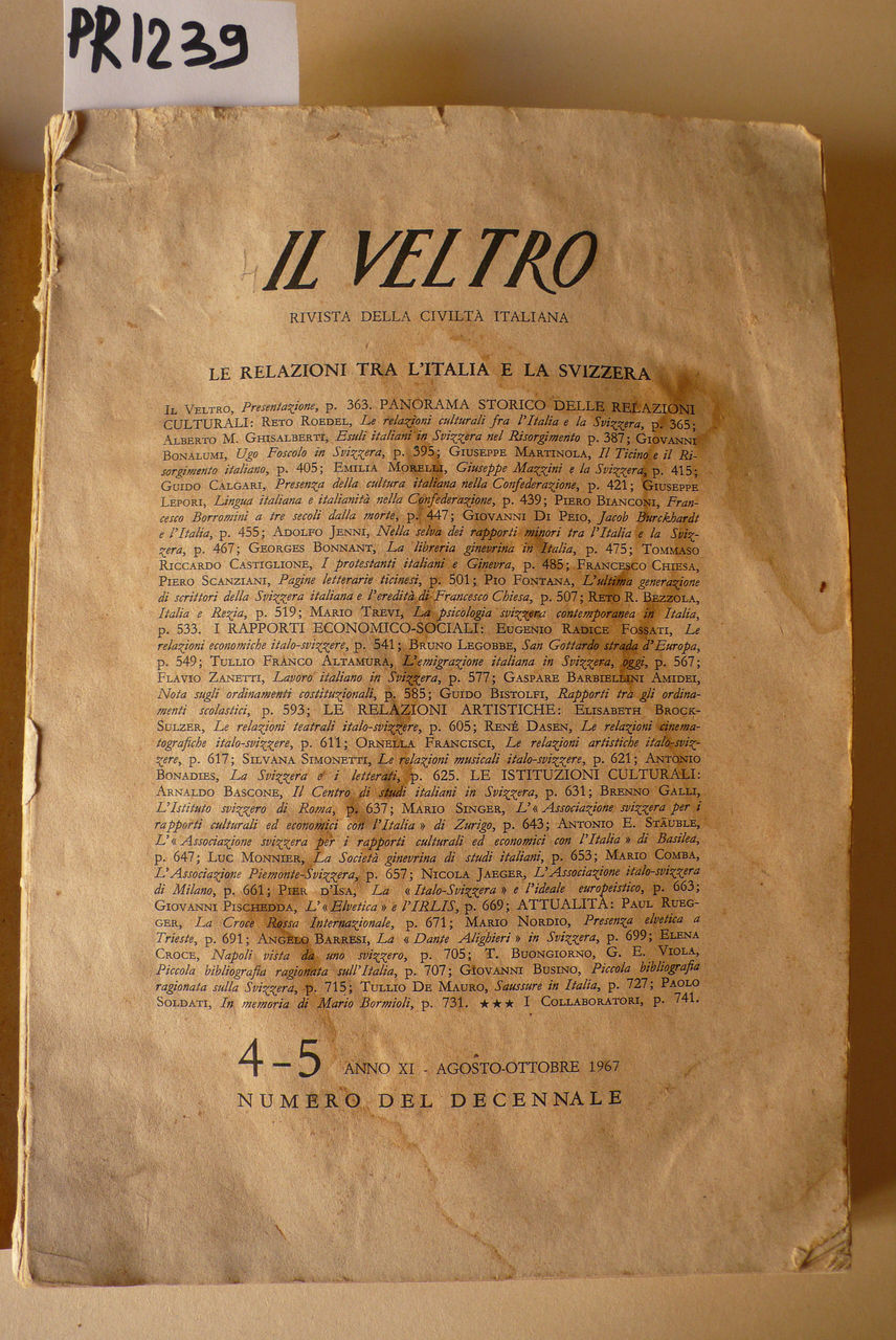 Il Veltro, rivista della civiltà italiana, numero del decennale dedicato …