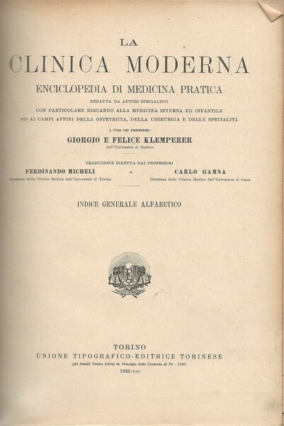 La clinica moderna enciclopedia di medicina pratica. Indice generale alfabetico