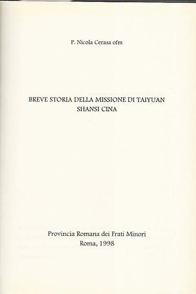 Breve storia della missione di Taiyuan Shansi Cina