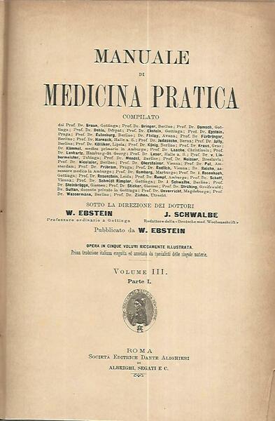 Manuale di medicina pratica. Volume III. Parte I