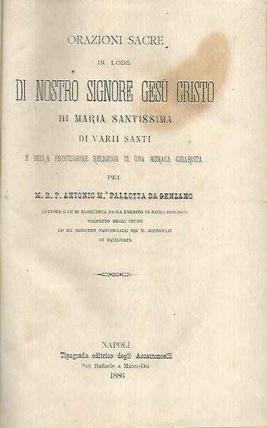 Orazioni sacre in lode di nostro Signore Gesù Cristo
