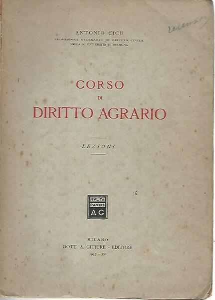 Corso di diritto agrario. Lezioni