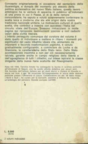 Stato e chiesa. Da Locke alle Guarentigie. Volume primo