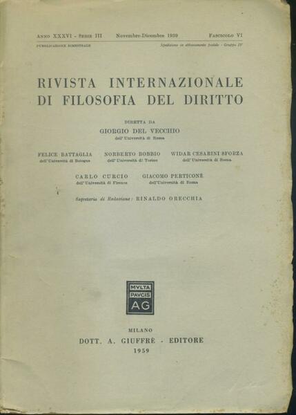 Rivista internazionale di filosofia del diritto.Anno XXXVI. Serie III. Novembre …