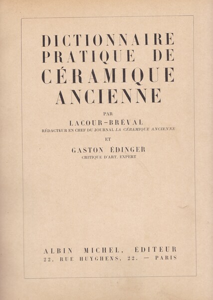 Dictionnaire pratique de céramique ancienne